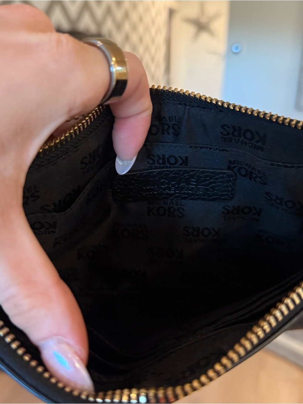 Michael Kors Black Zip Up Black Leather Envelope Pouch Gold Hardware 10" by 5" - Picture 4 of 5